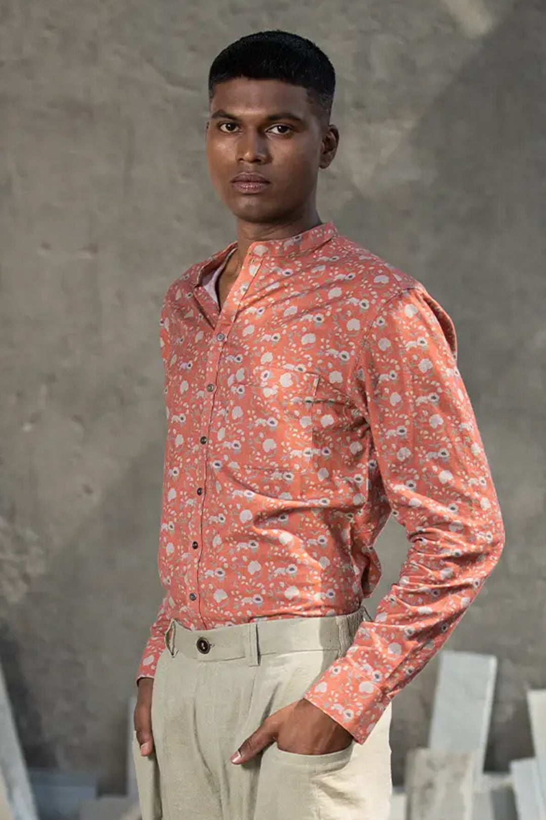 CORAL LOTUS MANDARIN SHIRT
