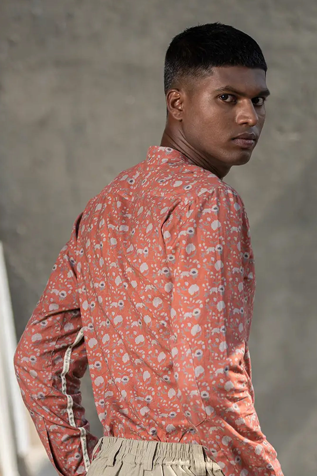 CORAL LOTUS MANDARIN SHIRT