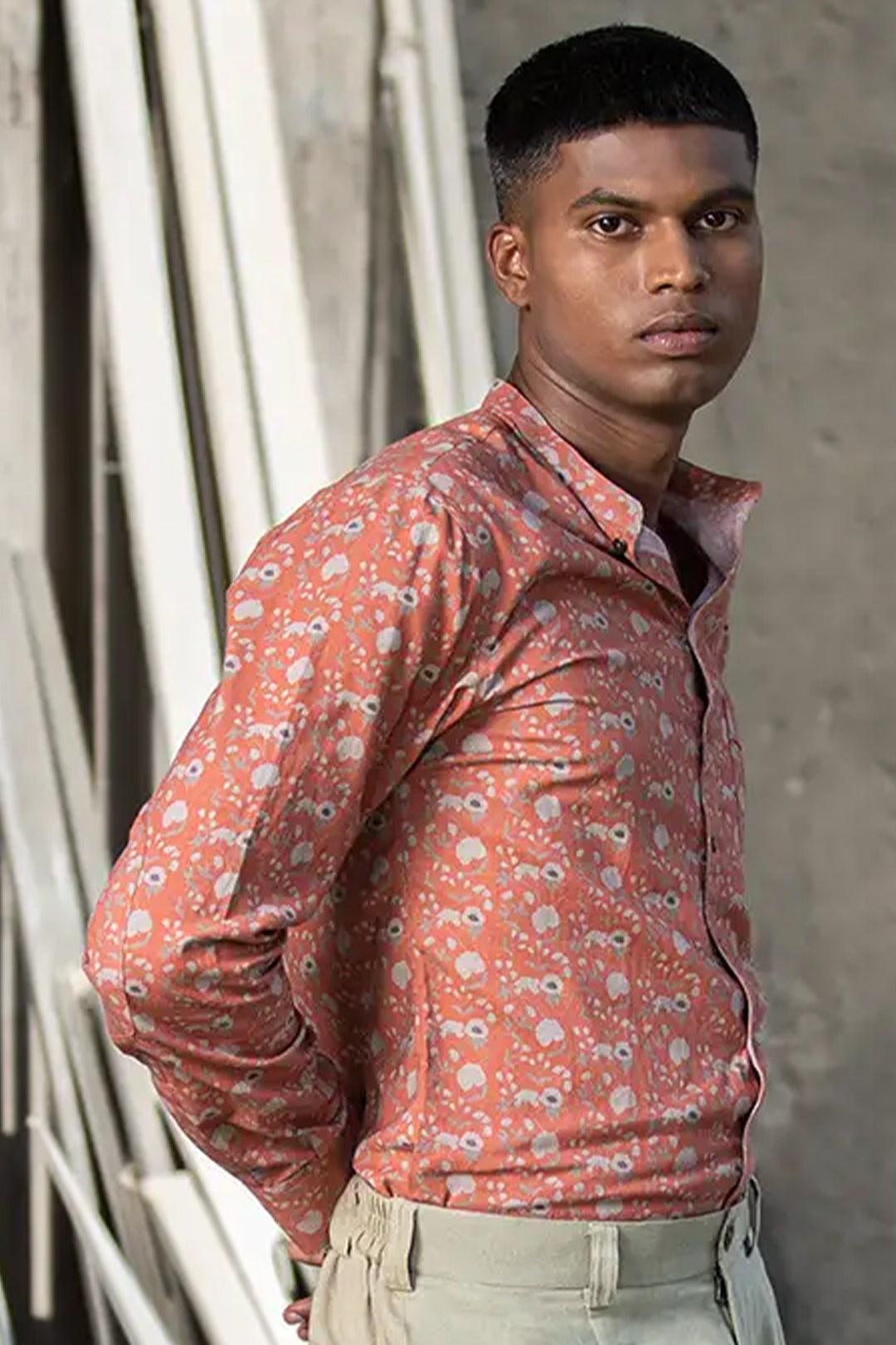 CORAL LOTUS MANDARIN SHIRT