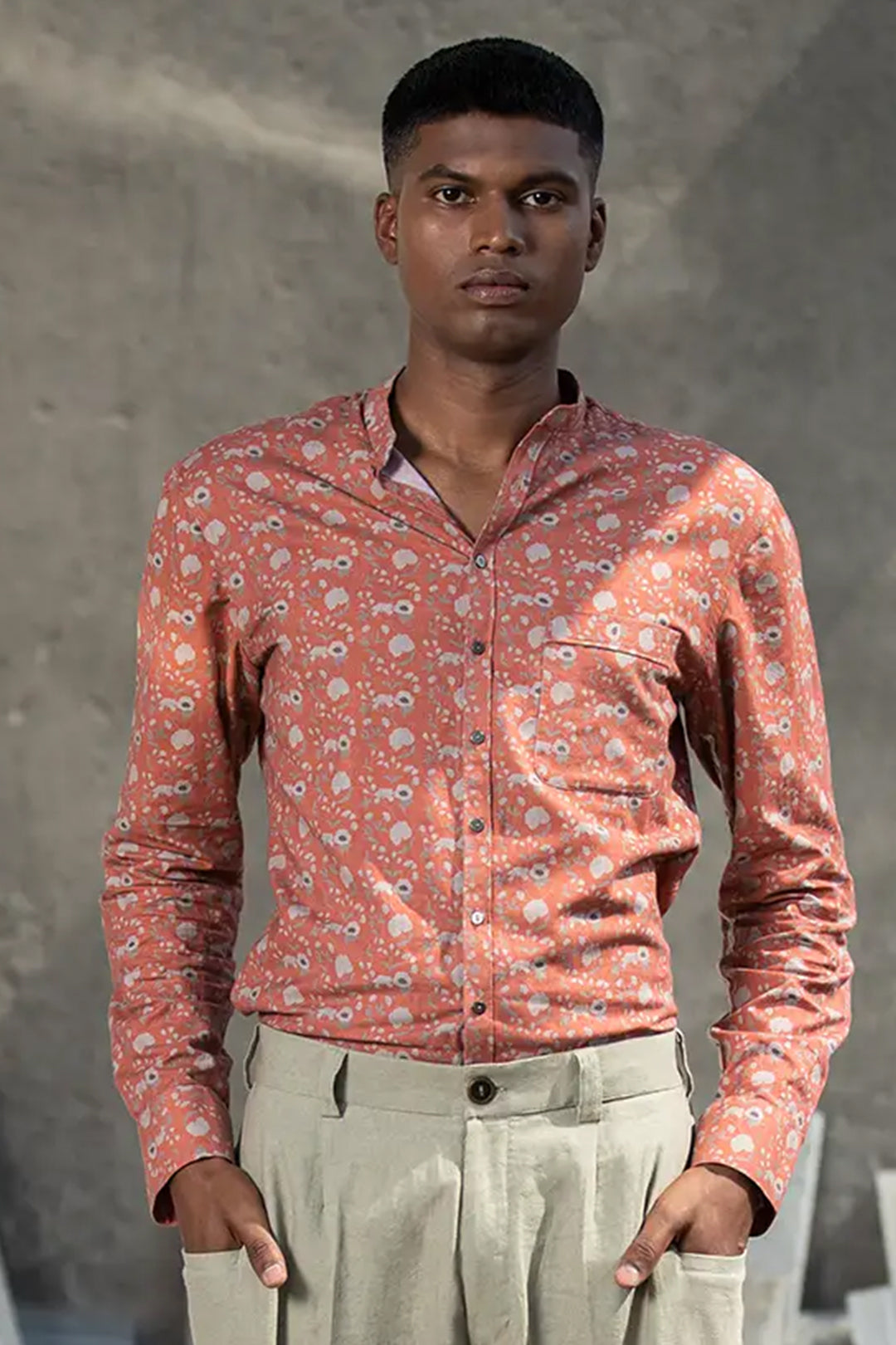 CORAL LOTUS MANDARIN SHIRT