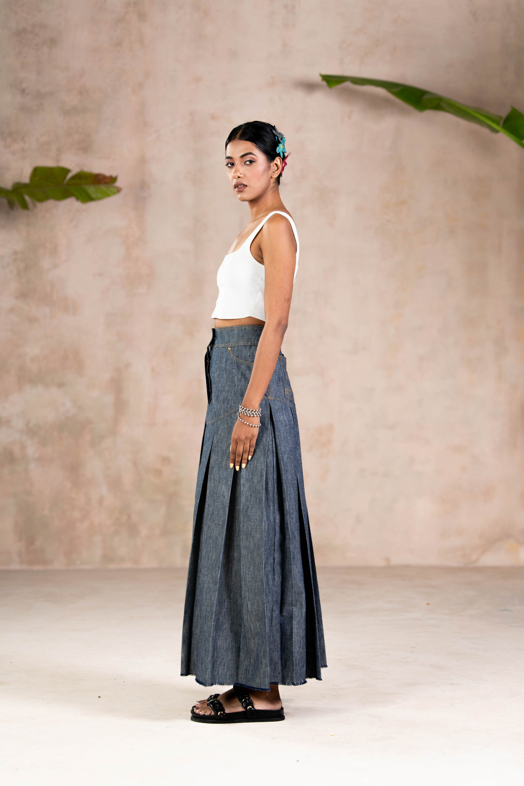 BOX PLEATED DENIMS SKIRT