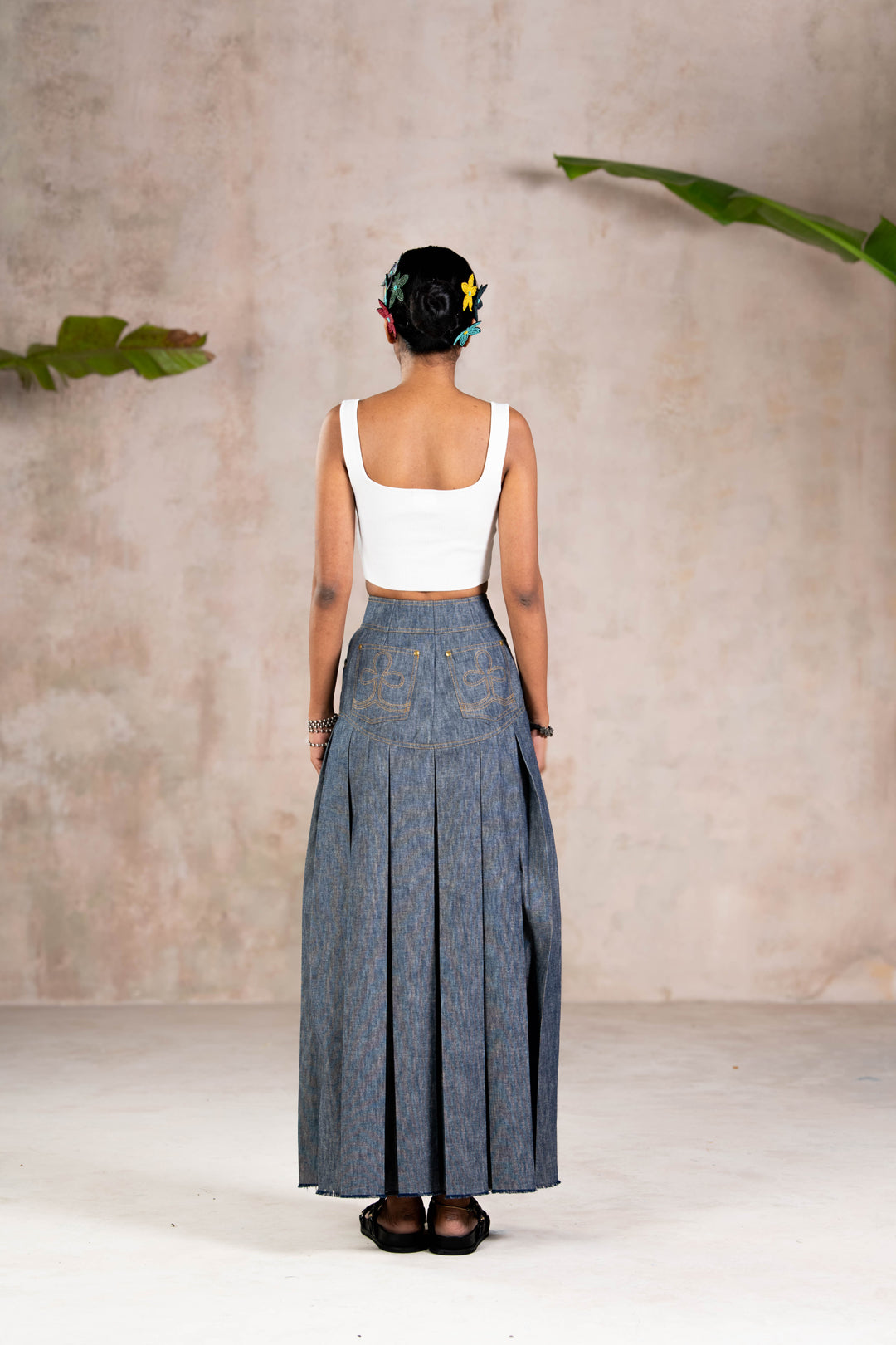BOX PLEATED DENIMS SKIRT