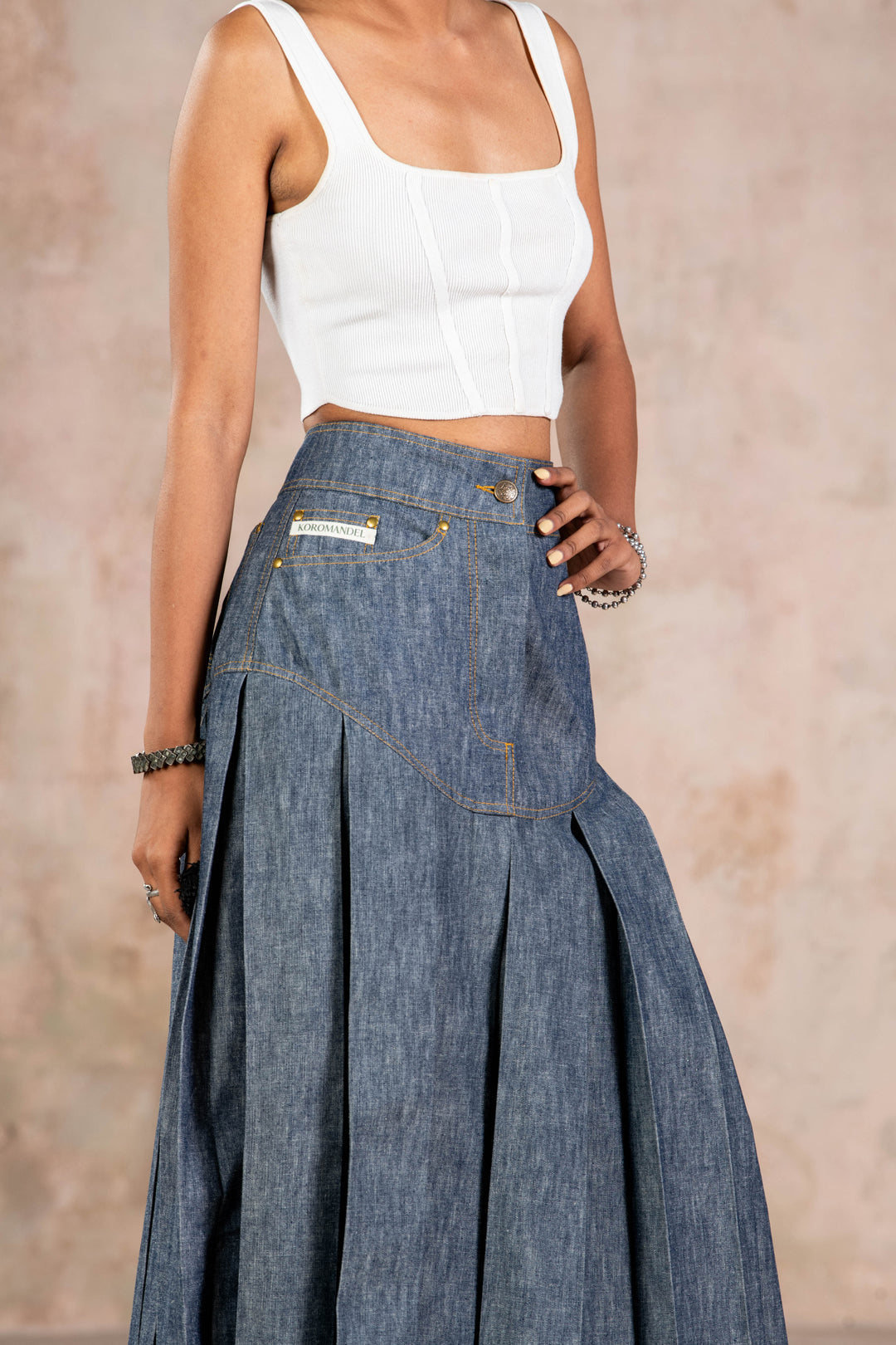 BOX PLEATED DENIMS SKIRT