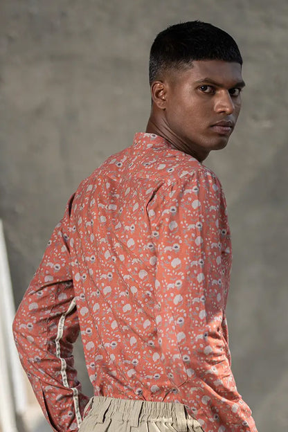 CORAL LOTUS MANDARIN SHIRT