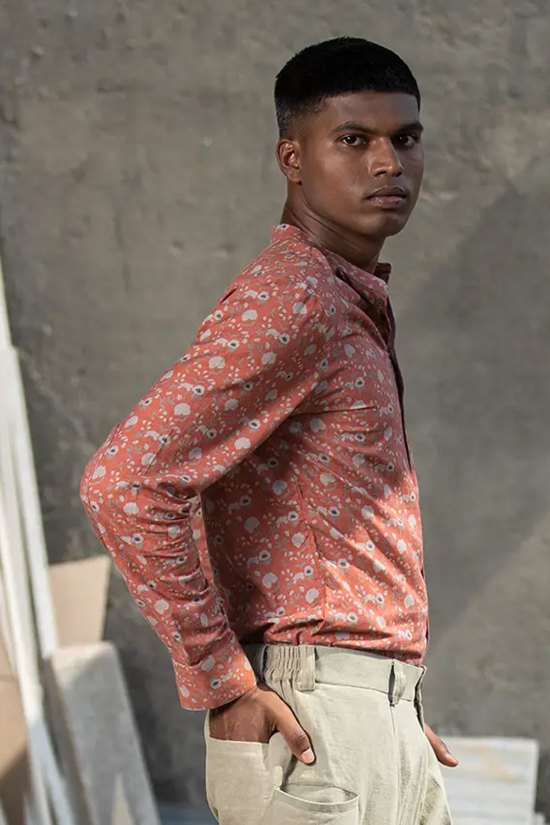 CORAL LOTUS MANDARIN SHIRT