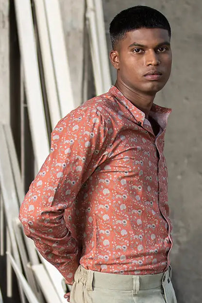 CORAL LOTUS MANDARIN SHIRT