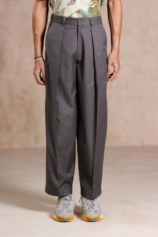 CHARCOAL PLEATED PANTS