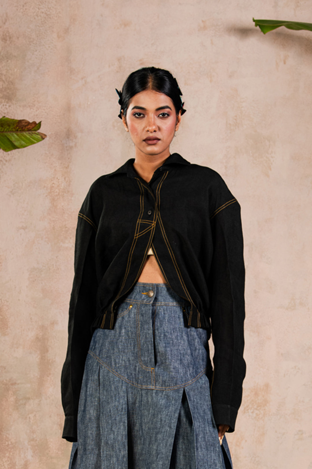 BELLY OPEN BLACK SHIRT