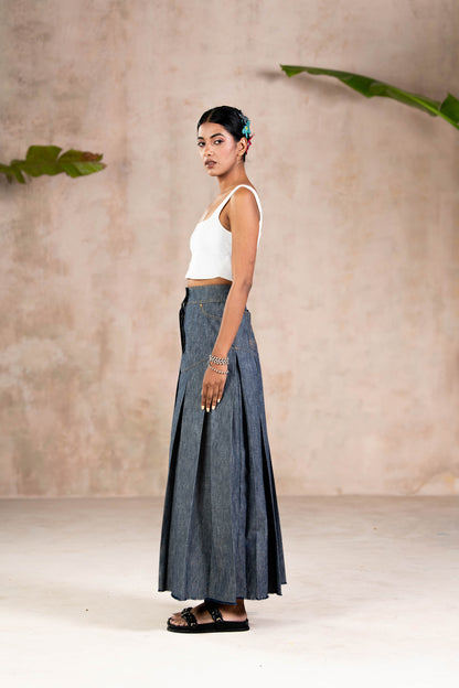 BOX PLEATED DENIMS SKIRT